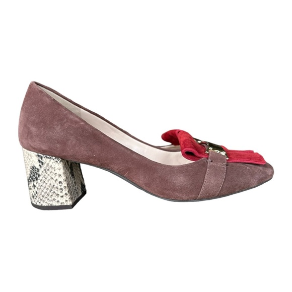 Cole Haan Margarite Kiltie Loafer Pump Brown & Red Suede Snake Heel Size 8.5 - Picture 2 of 12